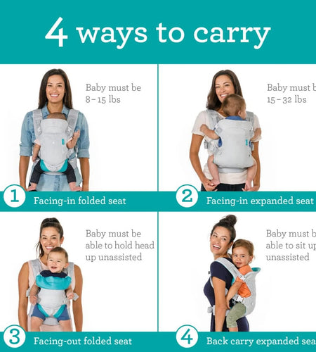 Flip 4-In-1 Convertible Light & Airy Baby Carrier, 4-Position, 8-32Lb, White