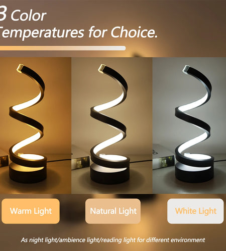 Modern Minimalist Spiral Desk Lamp, Wire Controlled Three Color LED Ambient Light, Suitable for Bars, Cafes, Bedrooms, and Rooms