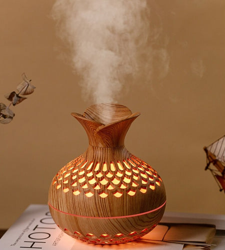 Wood Grain Mini Vase Air Humidifier USB Electric Ultrasonic Water Aroma Essential Oil Diffuser Home Room Fragrance Air Purifier