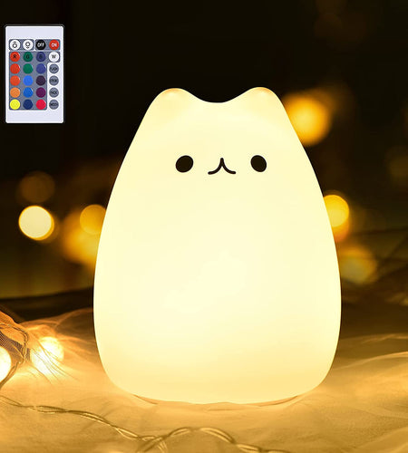 Cat Lamp, Gifts for 3 4 5 Year Old Girls,Graduation Gifts for Teen Girls,Kids Night Light for Bedroom,Kawaii Kitty Baby Nursery Lamp with Remote Control.