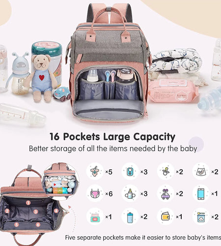 Baby Diaper Bag Backpack, Diaper Changing Station,Waterproof Changing Pad, Pacifier Case Black Color