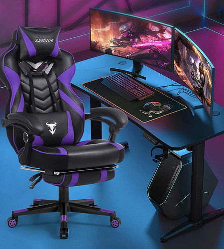 Purple Gaming Chair Reclining Computer Chair with Footrest High Back Gamer Chair with Massage Large Computer Gaming Chair Racing Style Chair for Gaming Big and Tall Gaming Chairs for Adult