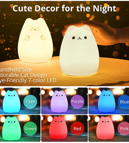 Cat Lamp, Gifts for 3 4 5 Year Old Girls,Graduation Gifts for Teen Girls,Kids Night Light for Bedroom,Kawaii Kitty Baby Nursery Lamp with Remote Control.