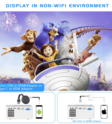 Projector with Wifi, Mini Projector for Outdoor, Movie Projector Support 1080P for Home Theater with HDMI