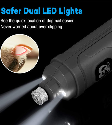Dog Nail Grinder with 2 LED Light - New Version 2-Speed Powerful Electric Pet Nail Trimmer Professional Quiet Painless Paws Grooming & Smoothing for Small Medium Large Dogs and Cats (Grey)