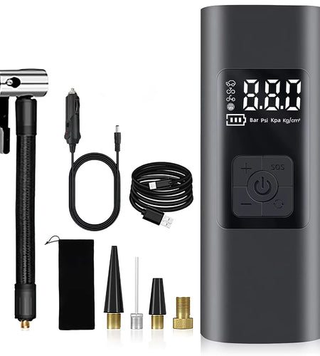 Tire Inflator, Portable 150 PSI Air Compressor Bicycle Pump with Digital Pressure Gauge, Cordless Rechargeable Tire Pump with LED Light, Mini Electric Air Pump for Car Bike Motorcycle Ball