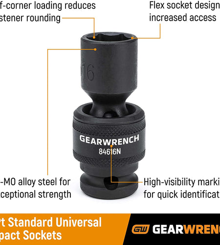 13 Pc. 1/2" Drive 6 Pt. Standard Universal Impact Socket Set, SAE - 84938N