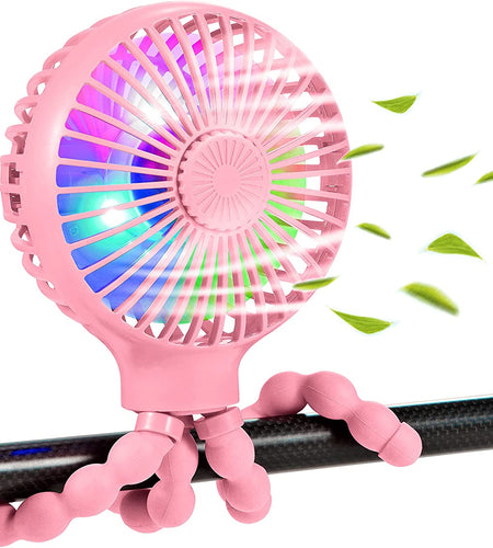 Stroller Fan Upgraded Portable Fan Versatile Fan Personal Desk Fan USB Rechargeable Fan with LED Light and Aromatherapy Flexible Tripod Design Handheld Fan 3 Speeds Baby Fan for Stroller（Pink）