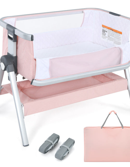 Load image into Gallery viewer, Baby Bedside Bassinet with Storage Basket and Wheels

