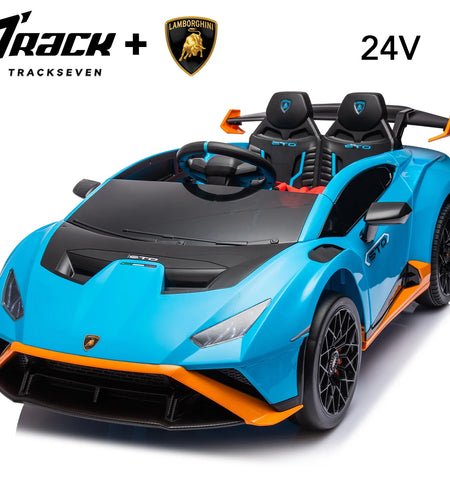 24V Kids Ride on Car, Licensed Lamborghini STO Electric Car for Boys Girls, 2-Seater Ride on Drift Car with Remote Control, Music, 360° Spin, Max Speed 6Mph, Blue