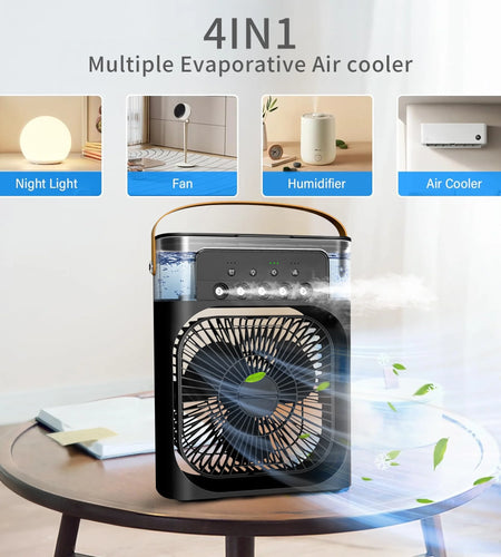 Portable Air Conditioner,  3-IN-1 Personal Air Cooler, 3 Speeds, 7-Color Night Light, USB Powered Small Cooling Fan, Mini Evaporative Air Cooler for Room Desk Car, Black