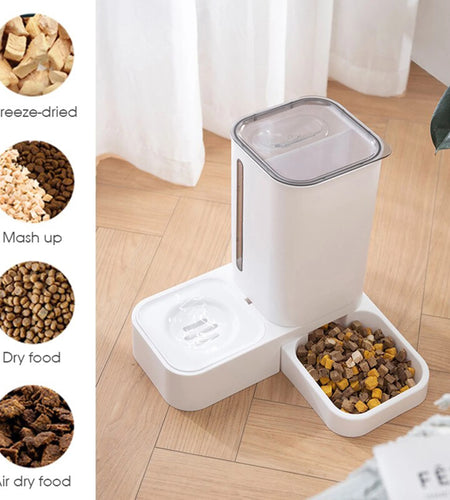 2 in 1 Automatic Auto Pet Cat Dog Food Feeder Dispenser Set,Gravity Water Bowl