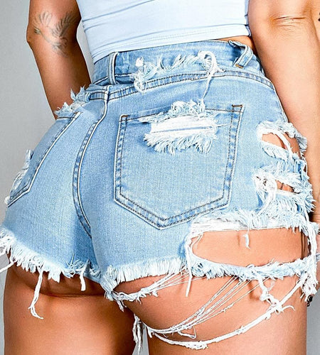 Hot Sale Summer Woman Sexy Ripped Denim Shorts High Waist Irregular Tassel Slim Shorts Jeans S-2XL Drop Shipping