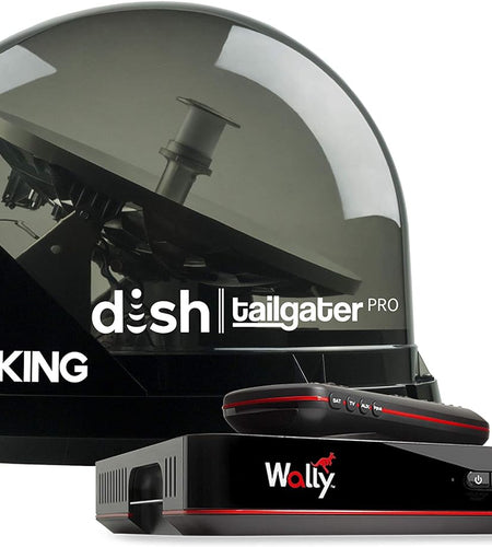 DTP4950 DISH Tailgater Pro Bundle - Premium Portable/Roof Mountable Satellite TV Antenna and DISH Wally HD Receiver, Western & Eastern Arc Satellites, Clear(Smoke)