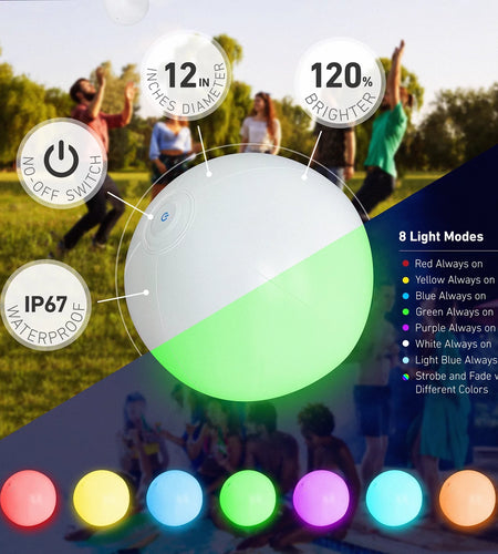 Pool Toys, Light up Pool Beach Game Balls 4 Pack 8 Light Modes, Pool Activities Decorations Adult, Red, Unisex