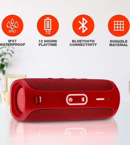 FLIP 5 Portable Wireless Bluetooth Speaker IPX7 Waterproof On-The-Go Bundle with Authentic Boomph Hardshell Protective Case - Red