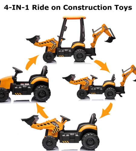 Electric Ride on Excavator for Kids, Licensed JCB 12V Ride-On Construction Toys with Remote