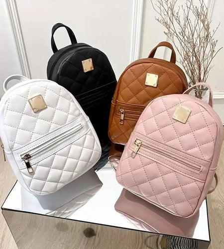 Women'S Cute Small Backpack Rhombic Pattern Backpack with Adjustable Strap Zipper Casual Shoulder Black Mobile Bag