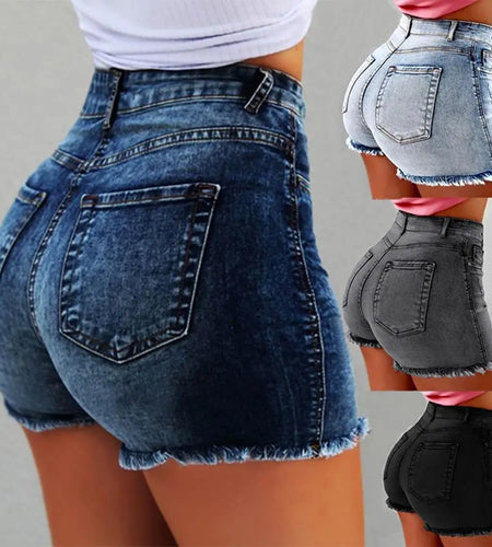 Women'S Denim Shorts Summer Lady Clothing High Waist Denim Shorts Women'S Fringe Frayed Ripped Jeans Hot Shorts with Pockets