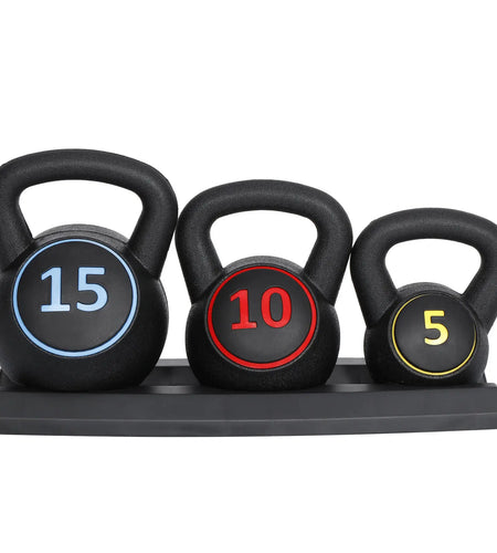 3-Piece Kettlebell Set Fitness Strength Training Exercise with Base Home Gym