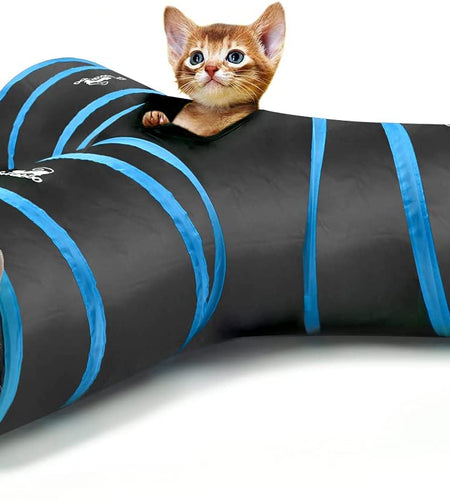 Cat Toys, Cat Tunnel Tube 3-Way Tunnels Extensible Collapsible Cat Play Tent Interactive Toy Maze Cat House Bed with Balls and Bells for Cat Kitten Kitty Rabbit Small Animal