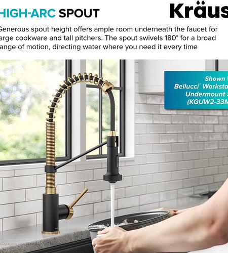 KPF-1610BG Bolden 18-Inch Commercial Kitchen Faucet with Dual Function Pull-Down Sprayhead in All-Brite Finish, 18 Inches, Brushed Gold