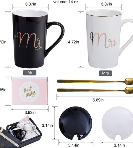 Mr and Mrs Coffee Mugs Set - Unique Wedding Gifts for Bride and Groom - His and Hers Anniversary Present Husband and Wife -Engagement Gifts for Him Her for Parents for Valentine'S Day