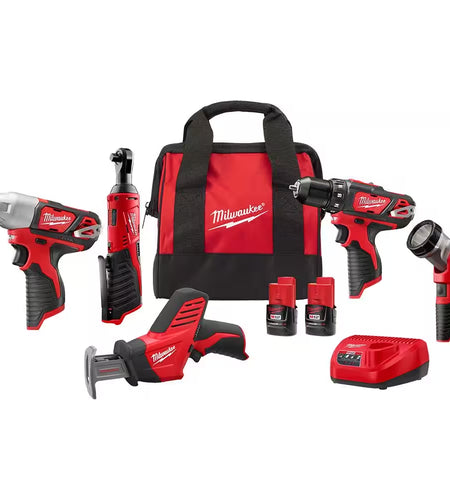 M12 12V Lithium-Ion Cordless Combo Kit (5-Tool) with Two 1.5Ah Batteries, Charger & Tool Bag