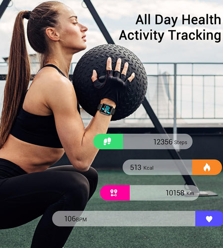 Smart Watch, Touchscreen Fitness Tracker with Heart Rate & Spo2 Monitor, Sleep Tracking, IP68 Waterproof Pedometer Smartwatch Compatible with Iphone and Android Phones for Women Men