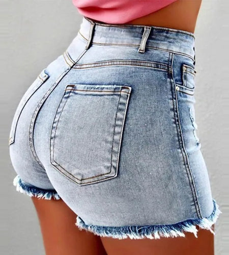 Women'S Denim Shorts Summer Lady Clothing High Waist Denim Shorts Women'S Fringe Frayed Ripped Jeans Hot Shorts with Pockets