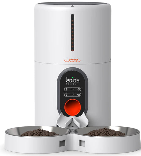 Automatic Cat Feeders for 2 Cats - Timed Dog Food Dispenser with Splitter and Two Stainless Bowls, Cat Feeders 10S Meal Call, 6 Meals per Day for Cats & Small Dogs, Black