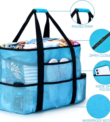 Beach Bag, Extra Large Beach Bags for Women Waterproof Sandproof, Mesh Beach Tote Bags Travel Pool Bag