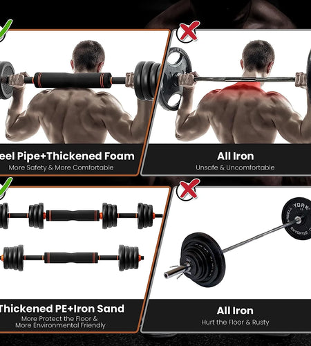 Adjustable Dumbbell Set, 55/77 Lbs Free Weights Dumbbells, Barbell, Kettlebell and Push-Up, Home Gym Fitness Workout Equipment