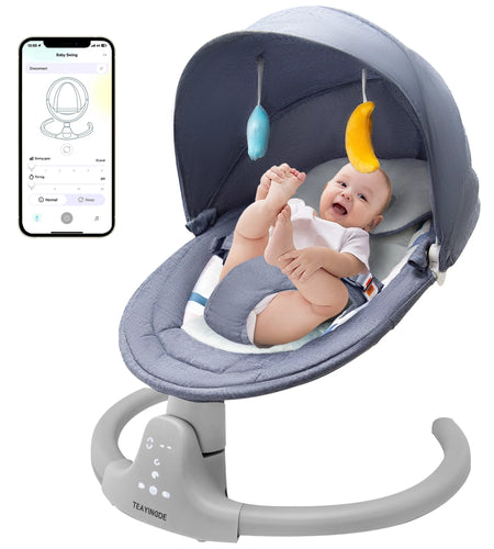 Baby Swing for Infants - APP Remote Bluetooth Control, 5 Speed Settings, 10 Lullabies, USB Plug (Blue)