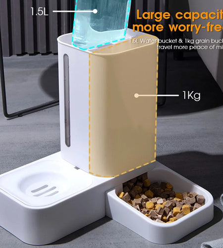 2 in 1 Automatic Auto Pet Cat Dog Food Feeder Dispenser Set,Gravity Water Bowl