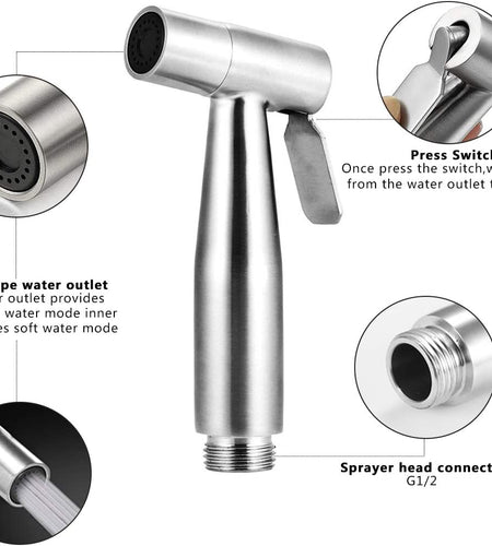 Handheld Bidet Sprayer for Toilet,  Baby Cloth Diaper Sprayer Bidet for Toilet Stainless Steel Brushed Nickel Bathroom Hand Held Shattaf Shower Wall&Toilet Mount (Bidet Sprayer Head Only)