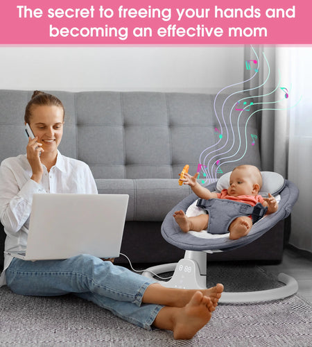 Baby Swing for Infants - APP Remote Bluetooth Control, 5 Speed Settings, 10 Lullabies, USB Plug (Blue)