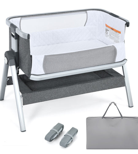 Baby Bedside Bassinet with Storage Basket and Wheels
