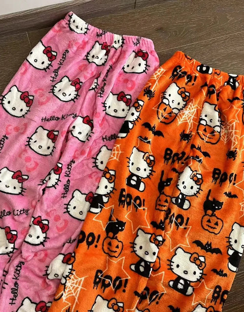 Load image into Gallery viewer, Sanrio Hello Kitty Anime Y2K Kawaii Flannel Pajamas Women&#39;S Warm Woolen Cartoon Casual Home Pants Autumn Winter Fashion Trousers
