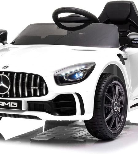 Electric Ride on Car with Remote Control Battery Powered Cars for Kids to Drive Power Wheels for Boys 12V/Led Lights/Aux Port (White)