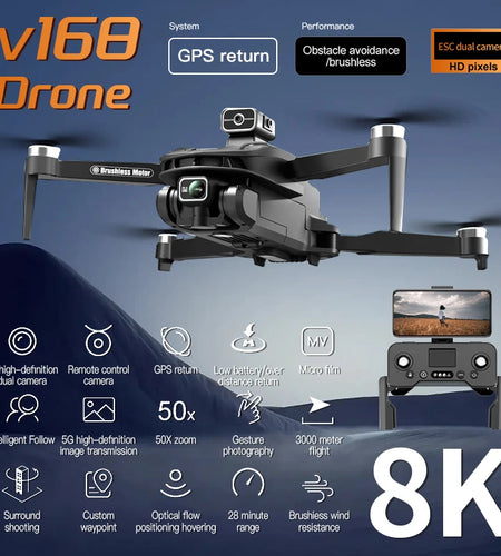 For Xiaomi V168 Drone 8K 5G GPS Professional HD Aerial Photography Dual-Camera Omnidirectional Obstacle Avoidance Drone Original