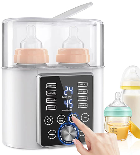 Baby Bottle Warmer, 12-In-1 Babies Fast Bottle Milk Warmer, Double Food Heater Defrost Bpa-Free with Twins, LCD Display, Timer & 24H Temperature Control for Breastmilk & Formula