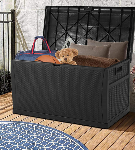 Outdoor Storage Box 120 Gallon Patio Deck Box with Handles, Patio Storage Waterproof Deck Boxes Garden Resin Deck Storage Container Lockable Storage Box (Black)