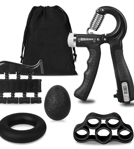 5Pcs Hand Grip Strengthener Forearm Workout Kit,  Grip Strength Trainer, Adjustable Resistance 22 to 132Lbs Hand Gripper, Finger Exerciser, Finger Stretcher, Grip Loop, Stress Relief Grip Ball