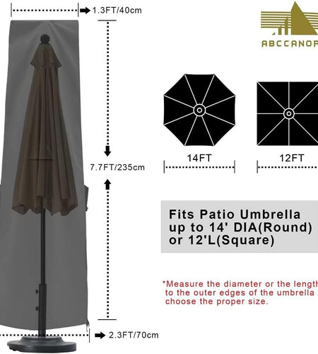 Patio Umbrella Cover for 6.5FT to 14FT Market Umbrella Waterproof Outdoor Umbrella Cover with Zipper and Rod, Large,Black