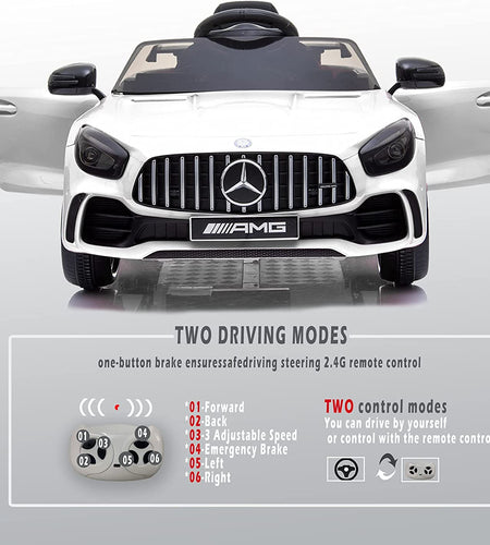 Electric Ride on Car with Remote Control Battery Powered Cars for Kids to Drive Power Wheels for Boys 12V/Led Lights/Aux Port (White)