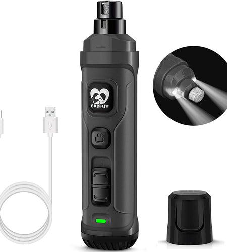 Dog Nail Grinder with 2 LED Light - New Version 2-Speed Powerful Electric Pet Nail Trimmer Professional Quiet Painless Paws Grooming & Smoothing for Small Medium Large Dogs and Cats (Grey)